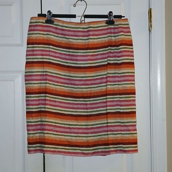 Talbots  multicolor lined linen midi skirt  business casual vacation Sz 10 - Picture 1 of 4